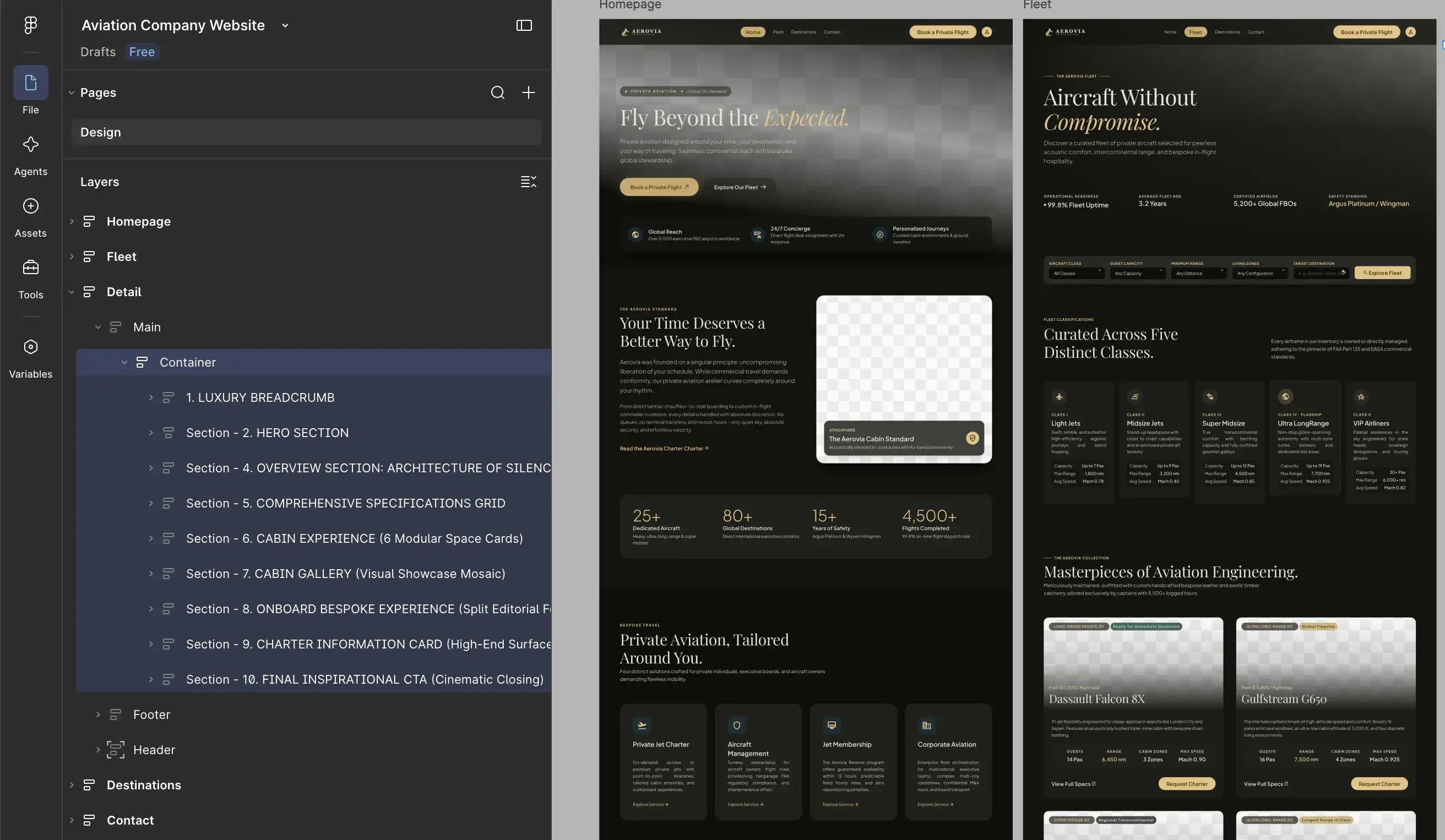 aviation website structure